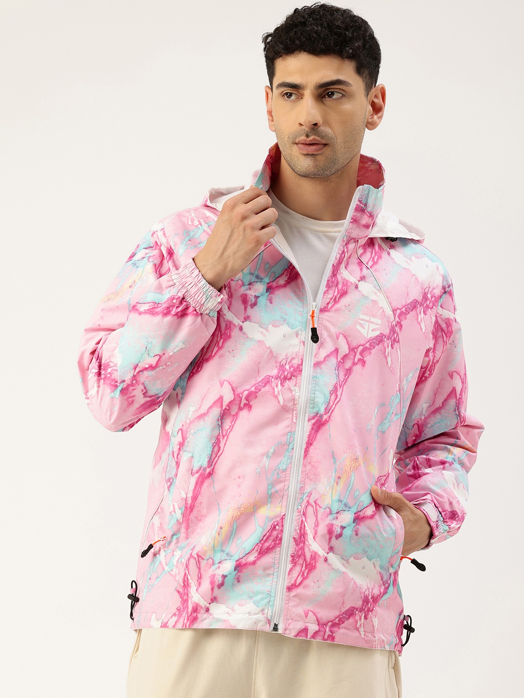 

Sports52 wear Abstract Printed Hooded Rain Jacket, Pink