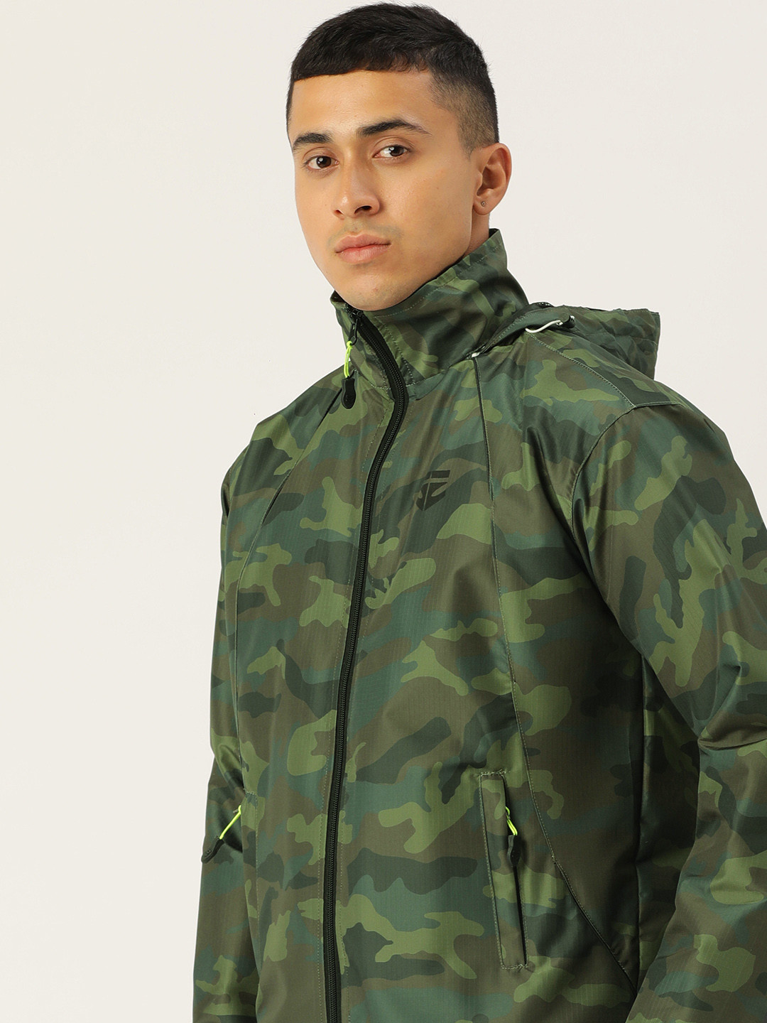 

Sports52 wear Camouflage Printed Detachable Hood Rain Jacket, Olive
