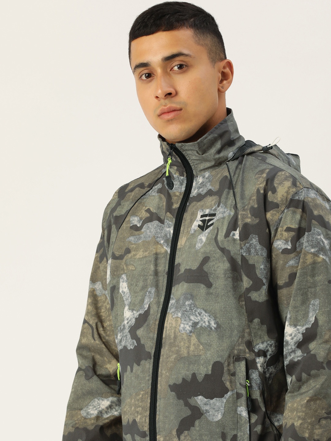 

Sports52 wear Camouflage Printed Detachable Hood Rain Jacket, Olive