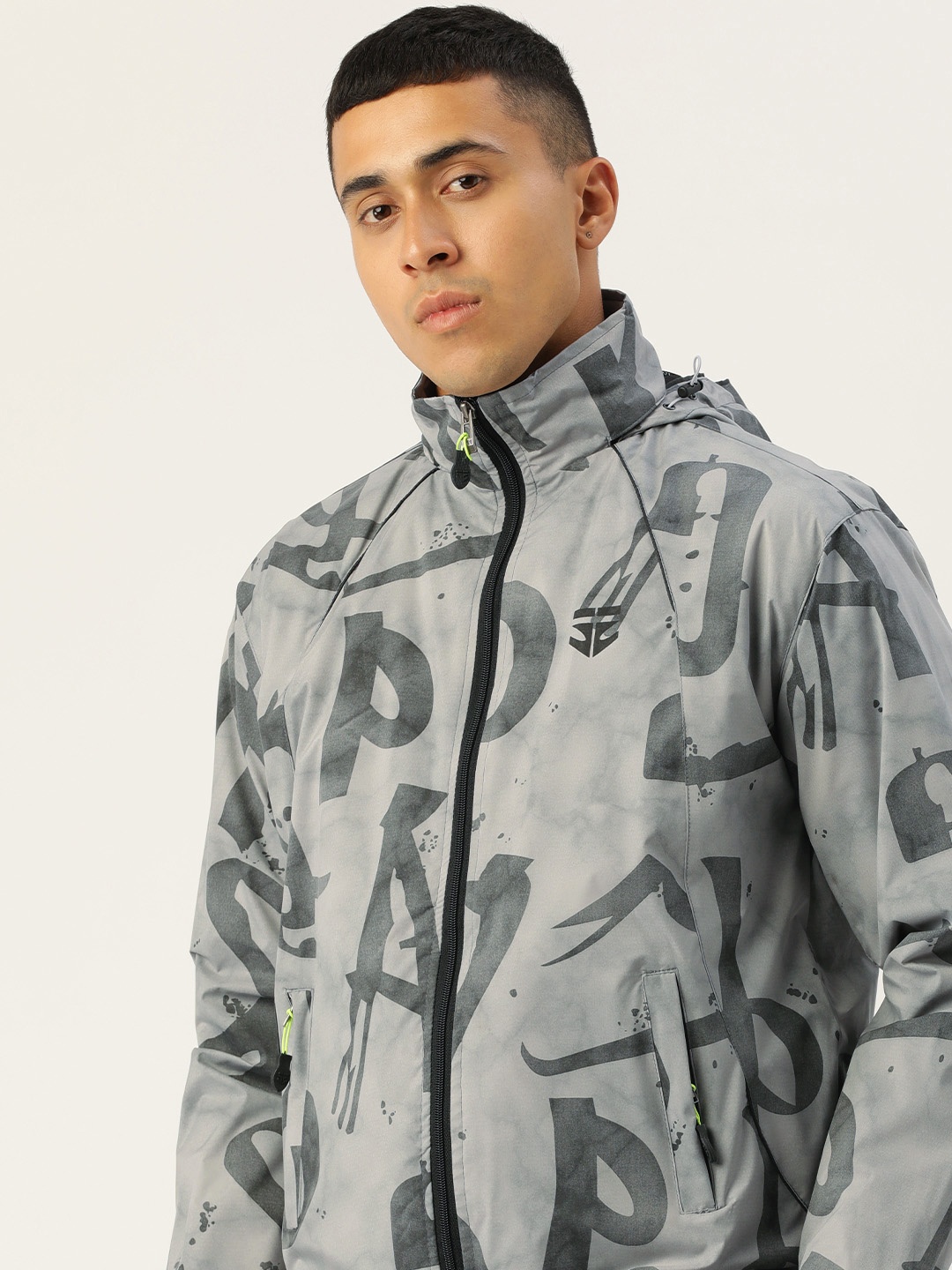 

Sports52 wear Typography Printed Detachable Hood Rain Jacket, Grey