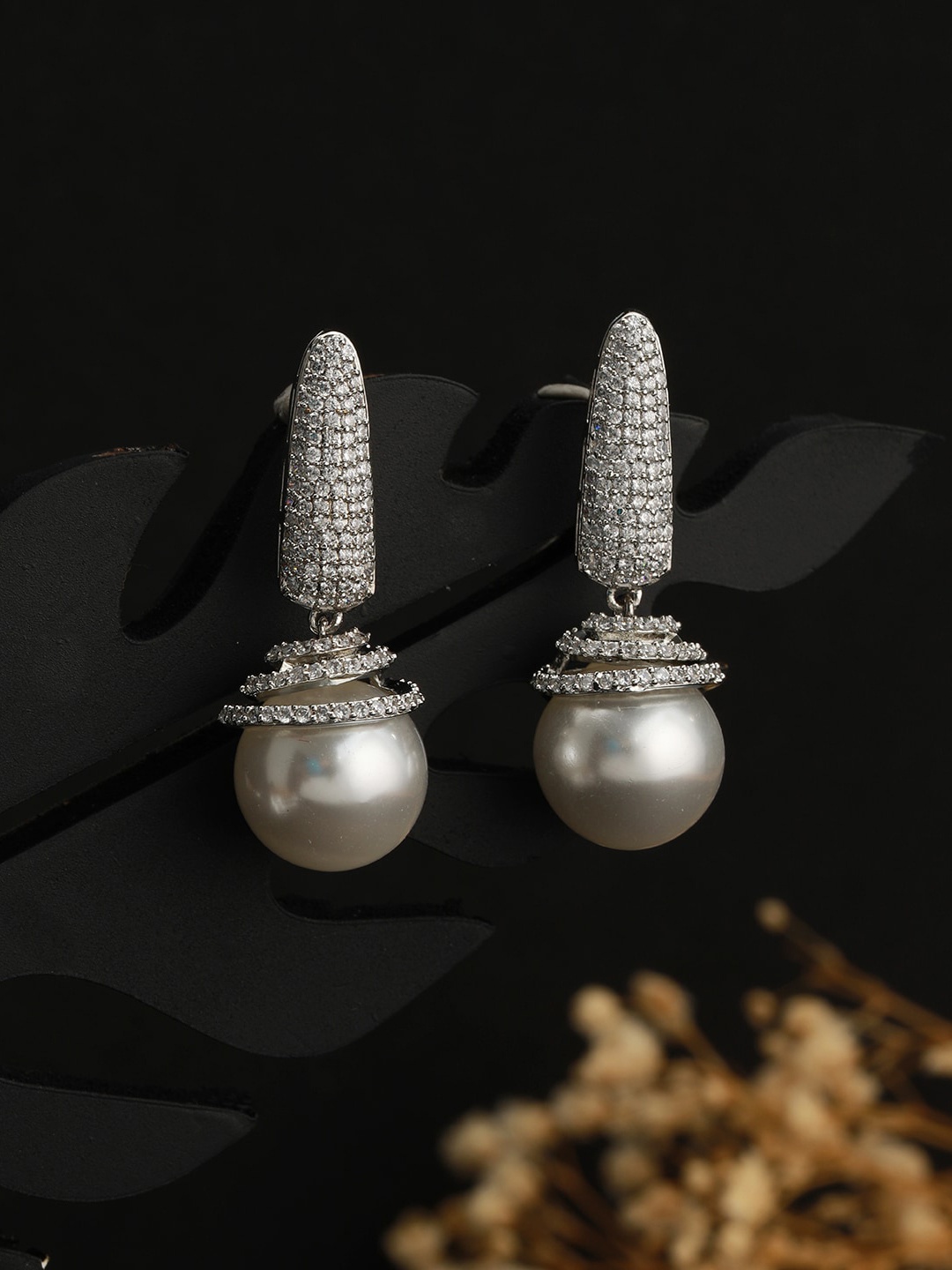 

Saraf RS Jewellery Silver-Plated Pearls Drop Earrings