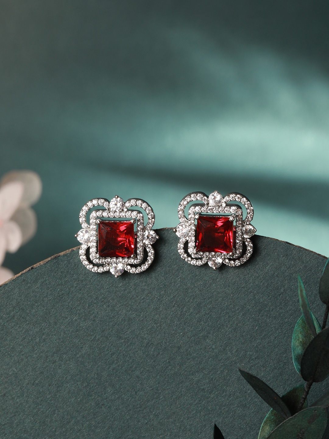 

Saraf RS Jewellery Silver-Plated AD-Studded Earrings