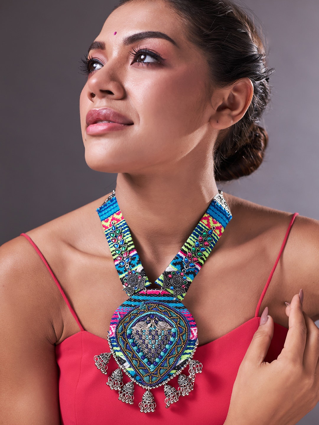 

phuljhadi Silver-Plated Oxidised Necklace, Blue