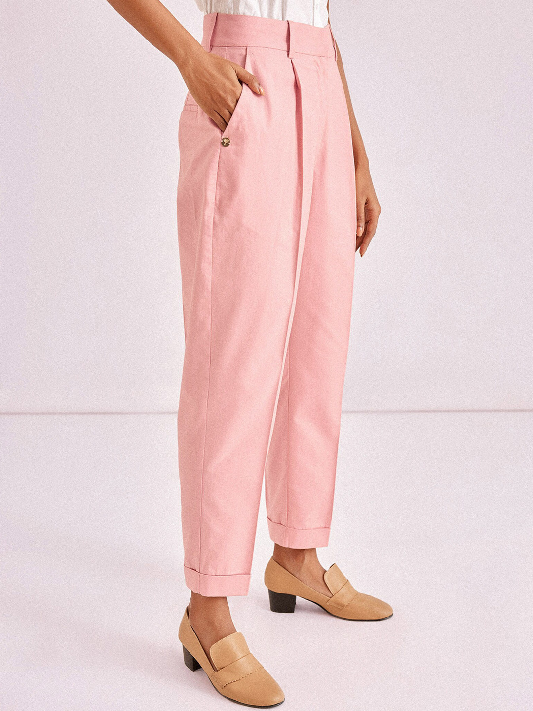 

The Label Life Women High-Rise Tapered Fit Trousers, Pink