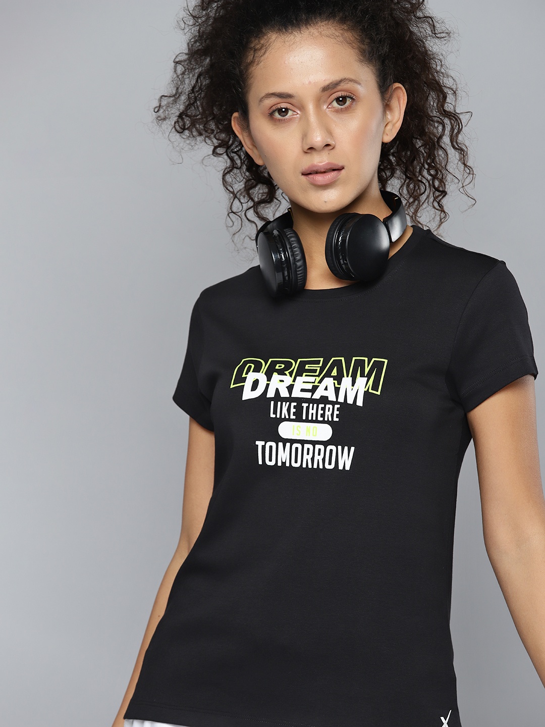 

HRX by Hrithik Roshan Women Typography Pure Cotton T-shirt, Black