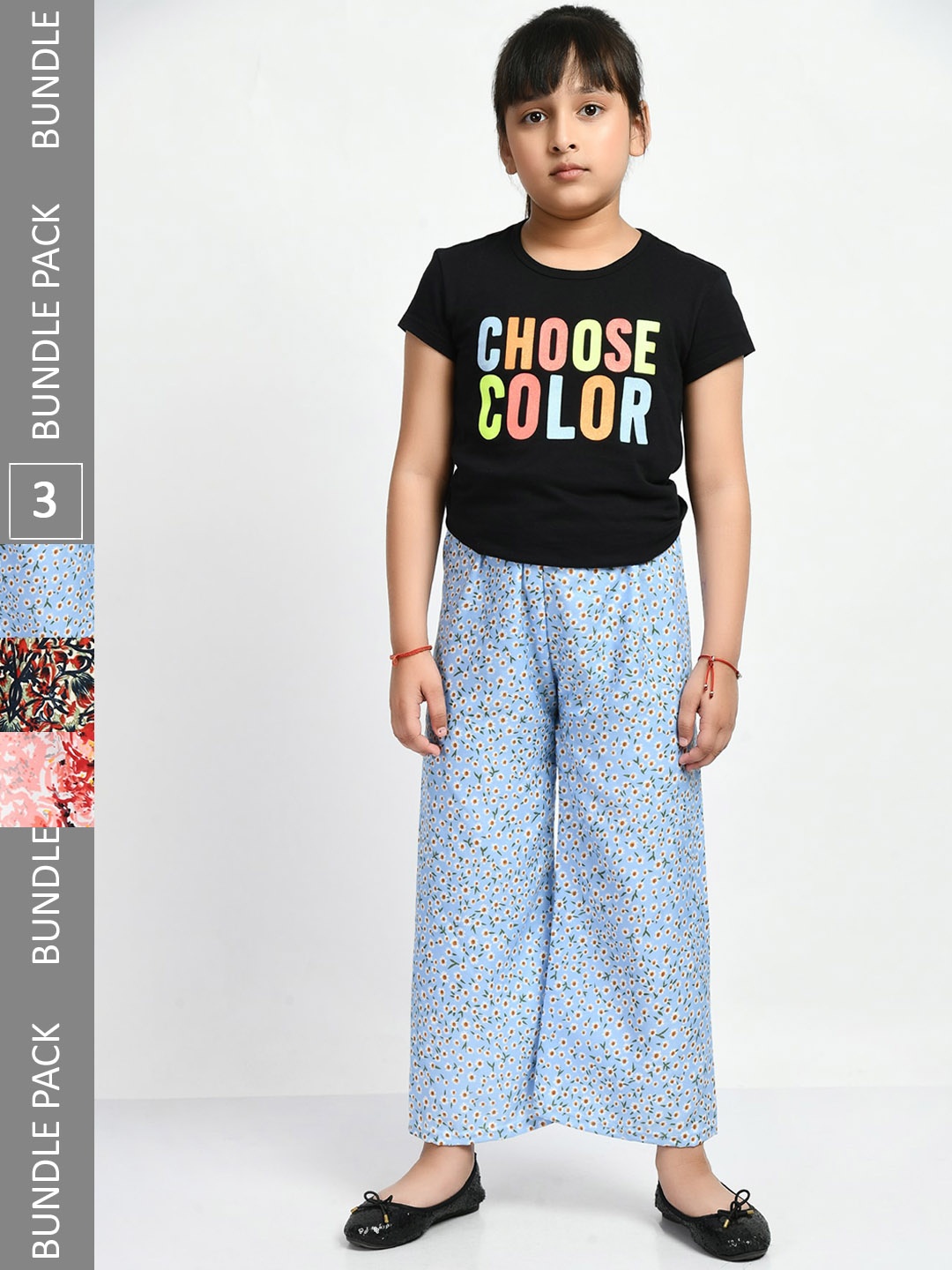 

IndiWeaves Girls Pack of 3 Floral Printed Lounge Pants, Blue