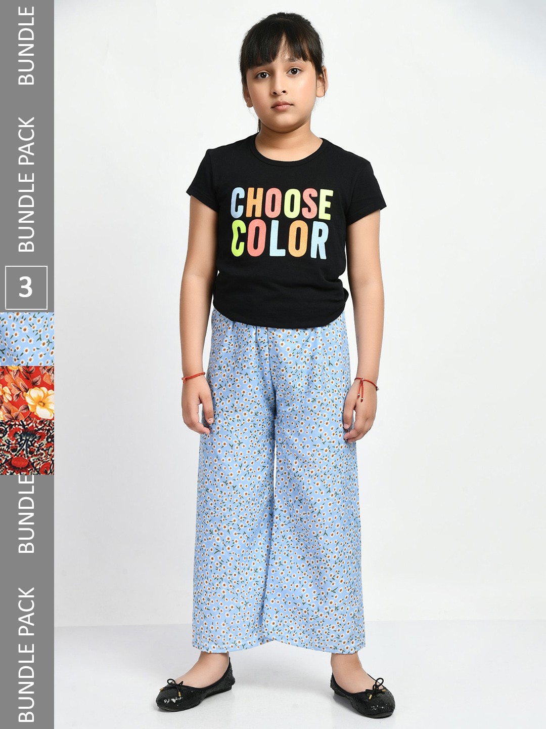 

IndiWeaves Girls Pack of 3 Floral Printed Lounge Pants, Blue