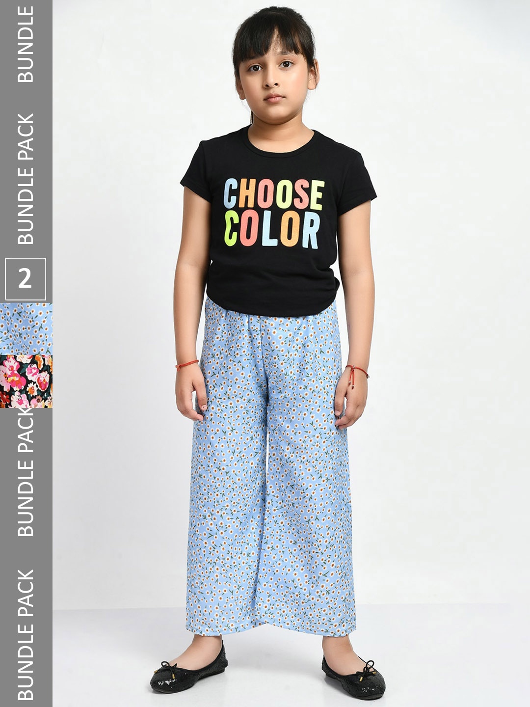

IndiWeaves Girls Pack of 2 Floral Printed Lounge Pants, Blue