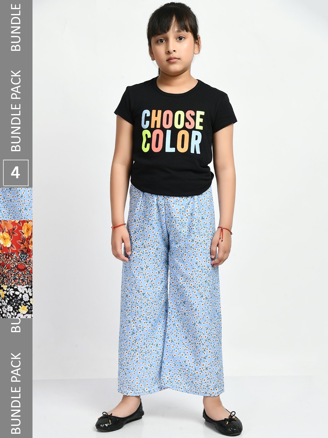 

IndiWeaves Girls Pack of 4 Floral Printed Lounge Pants, Blue