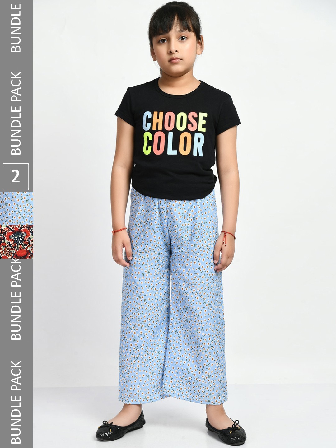 

IndiWeaves Girls Pack of 2 Digital Floral Printed Lounge Pants, Blue