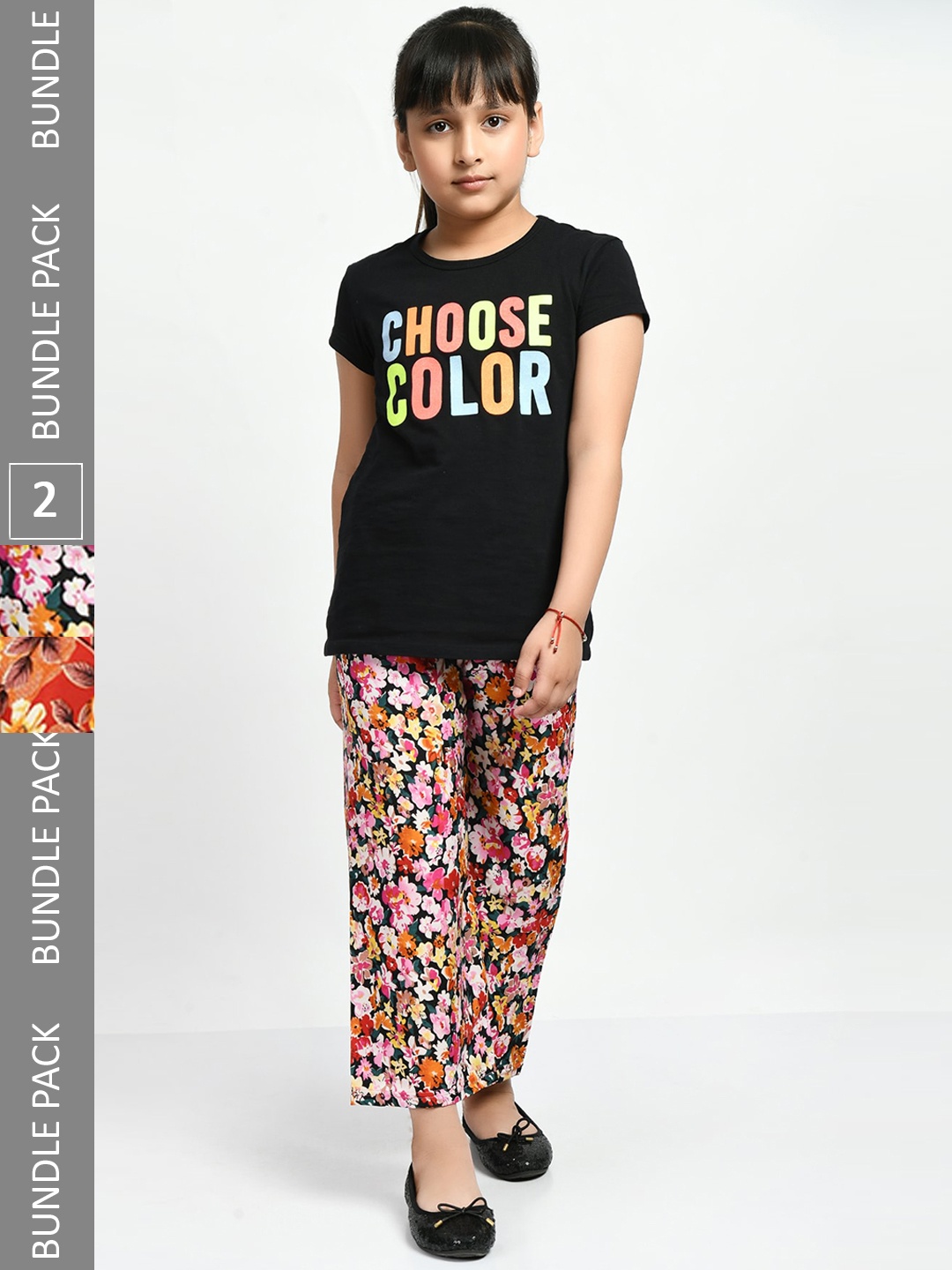 

IndiWeaves Girls Pack of 2 Printed Lounge Pants, Pink