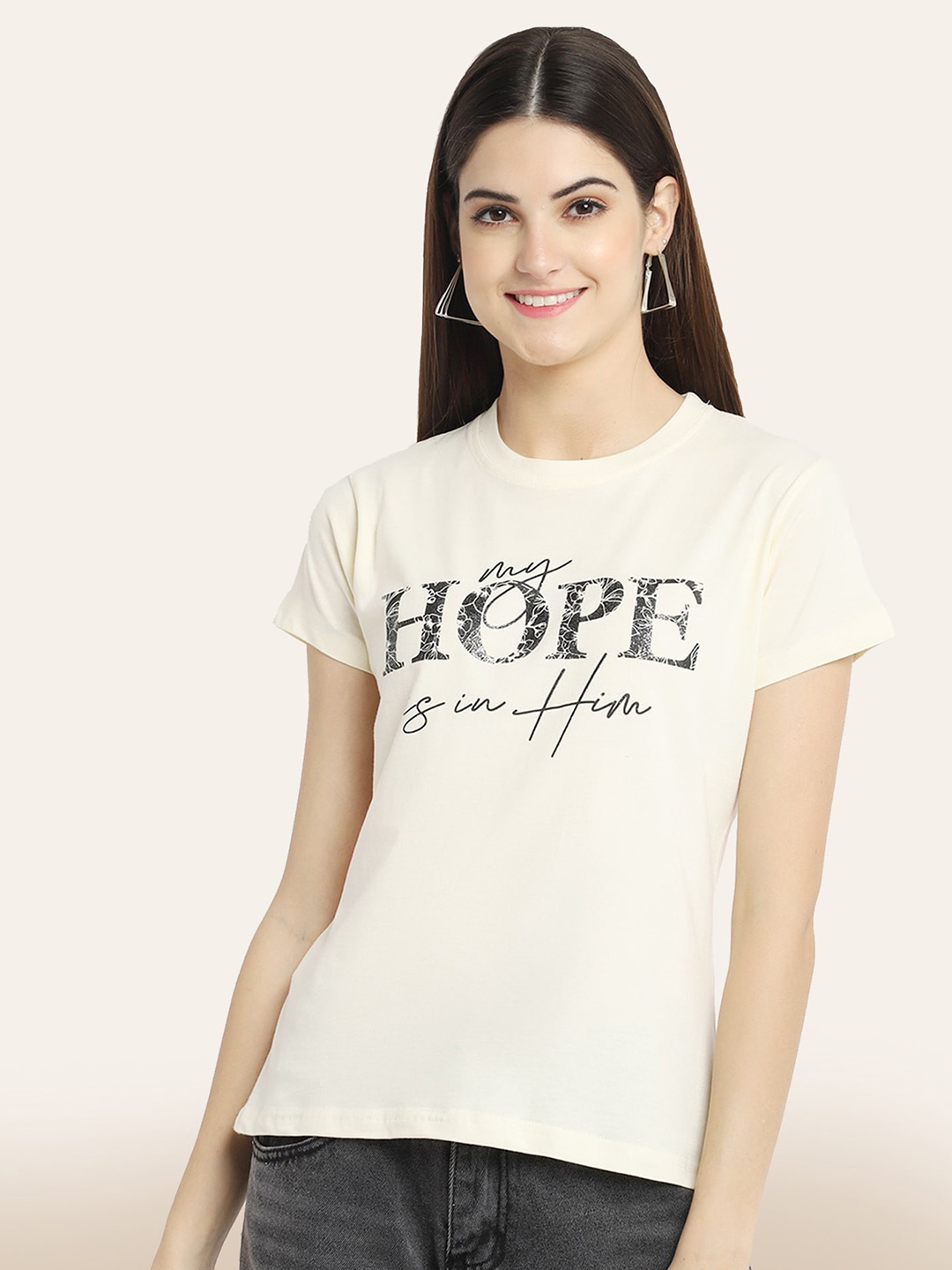 BAESD Typography Printed Cotton T-shirt, Cream
