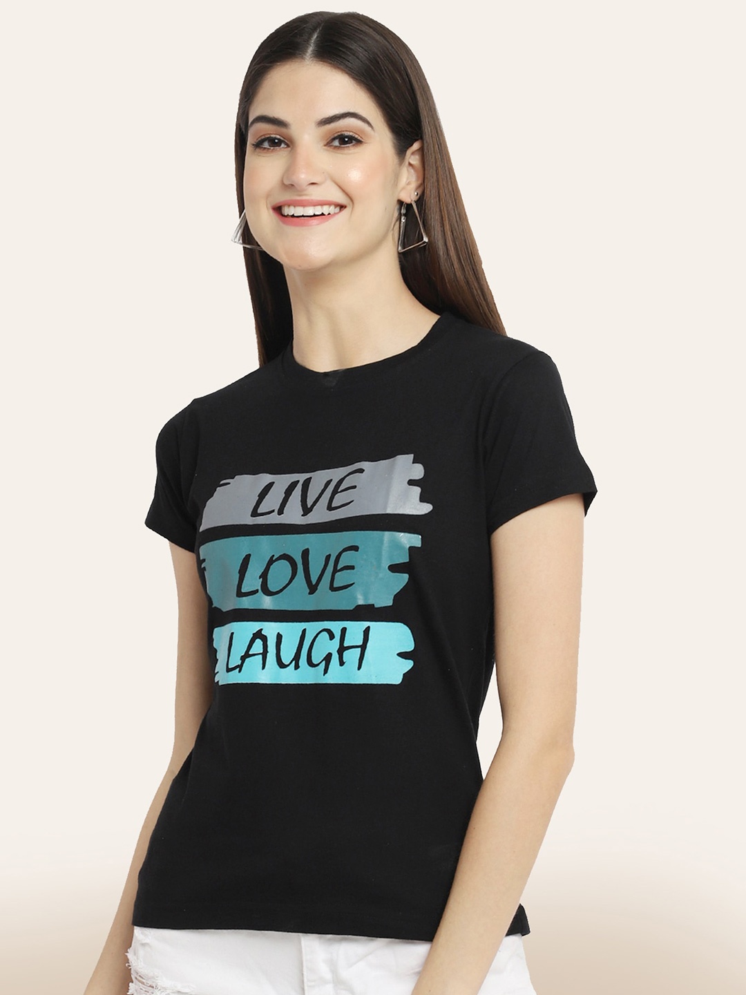 

BAESD Typography Printed Round Neck Cotton T-shirt, Black