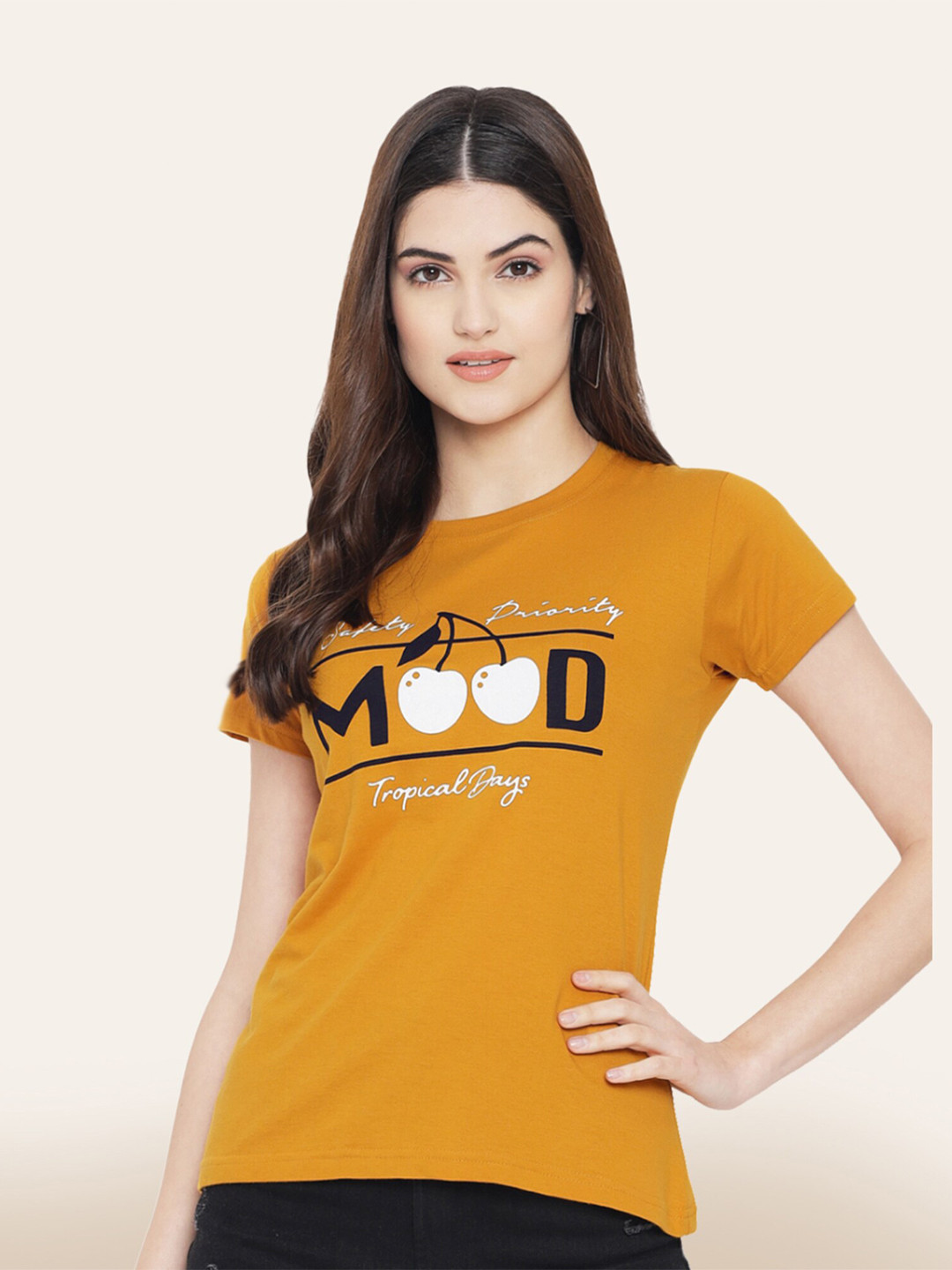 

BAESD Typography Printed Cotton T-Shirt, Mustard