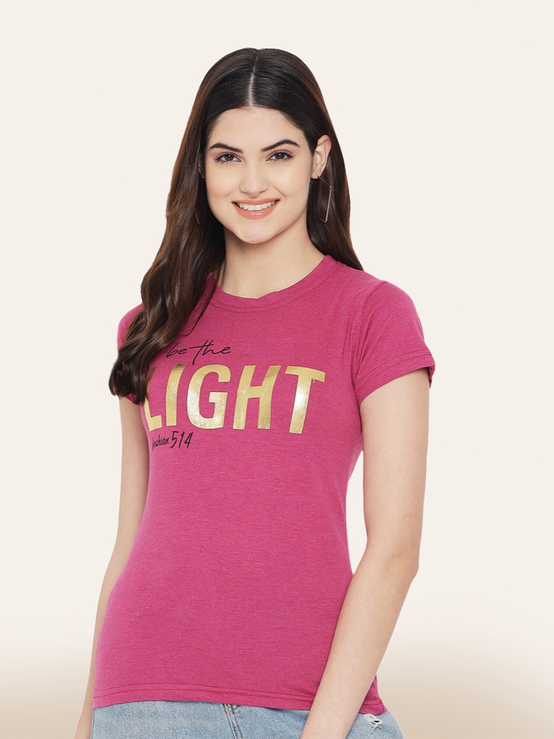 

BAESD Typography Printed Cotton T-Shirt, Pink