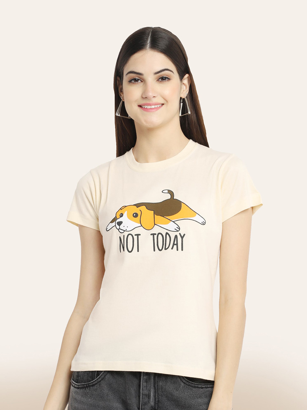 

BAESD Graphic Printed Cotton T-Shirt, Cream