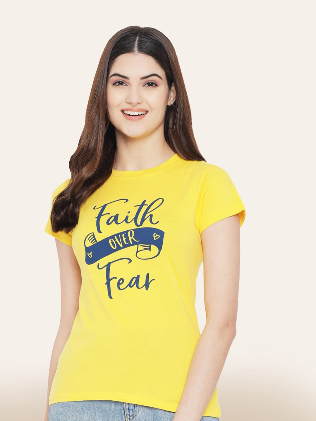 

BAESD Typography Printed Cotton T-Shirt, Yellow