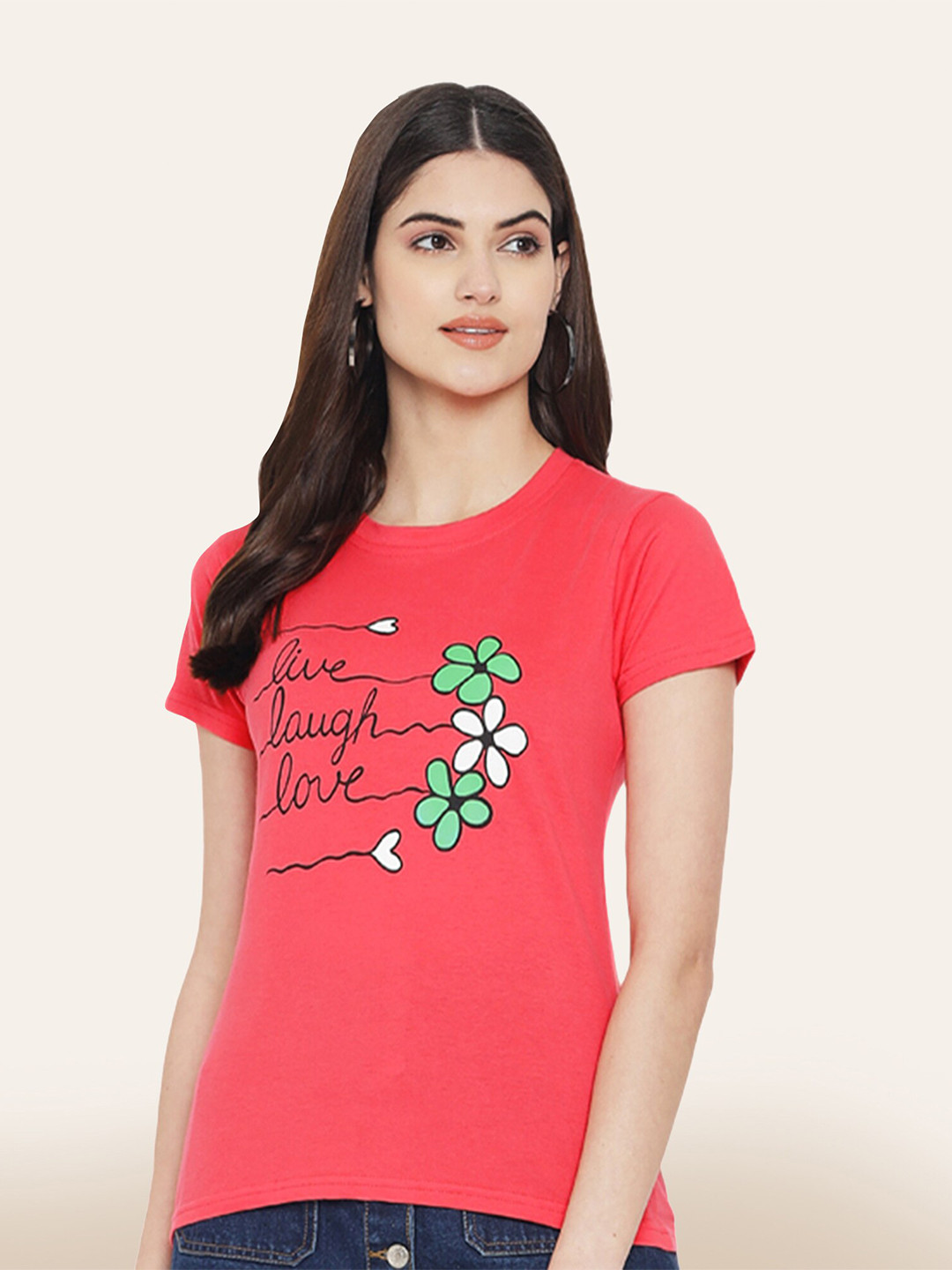 

BAESD Typography Printed Cotton T-shirt, Peach