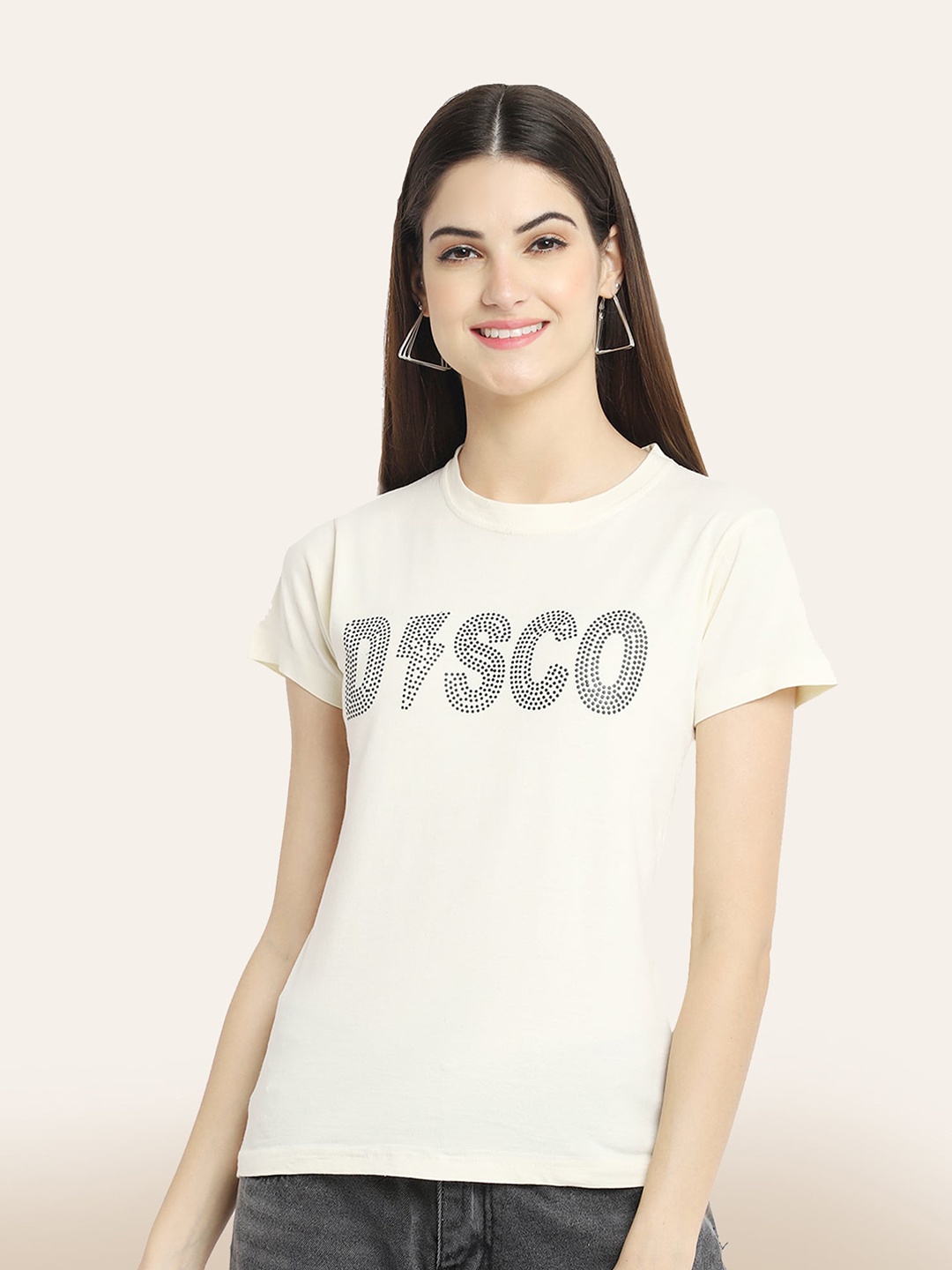 

BAESD Typography Printed Cotton T-shirt, Cream