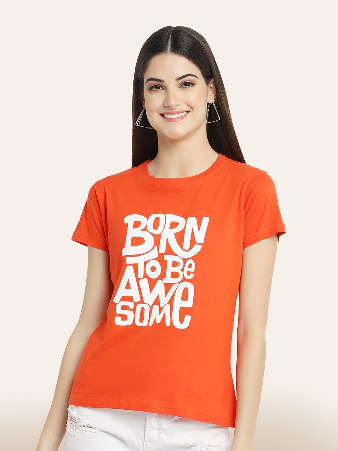 

BAESD Typography Printed Cotton T-shirt, Orange