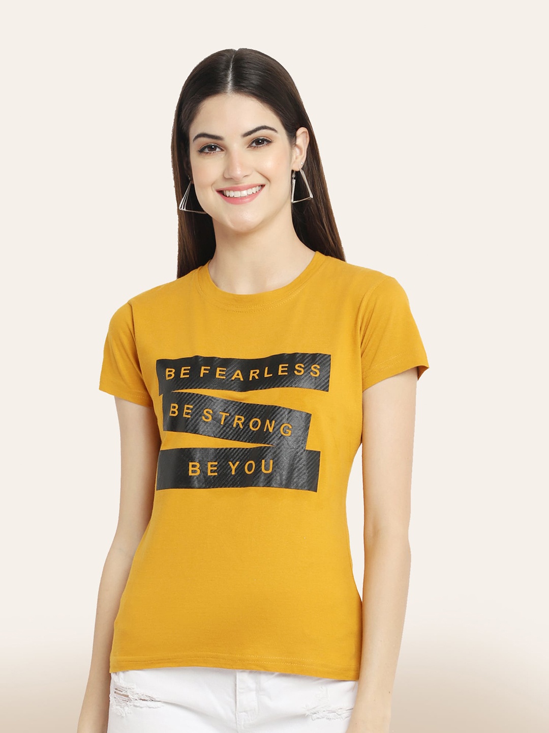 

BAESD Typography Printed Cotton T-Shirt, Mustard