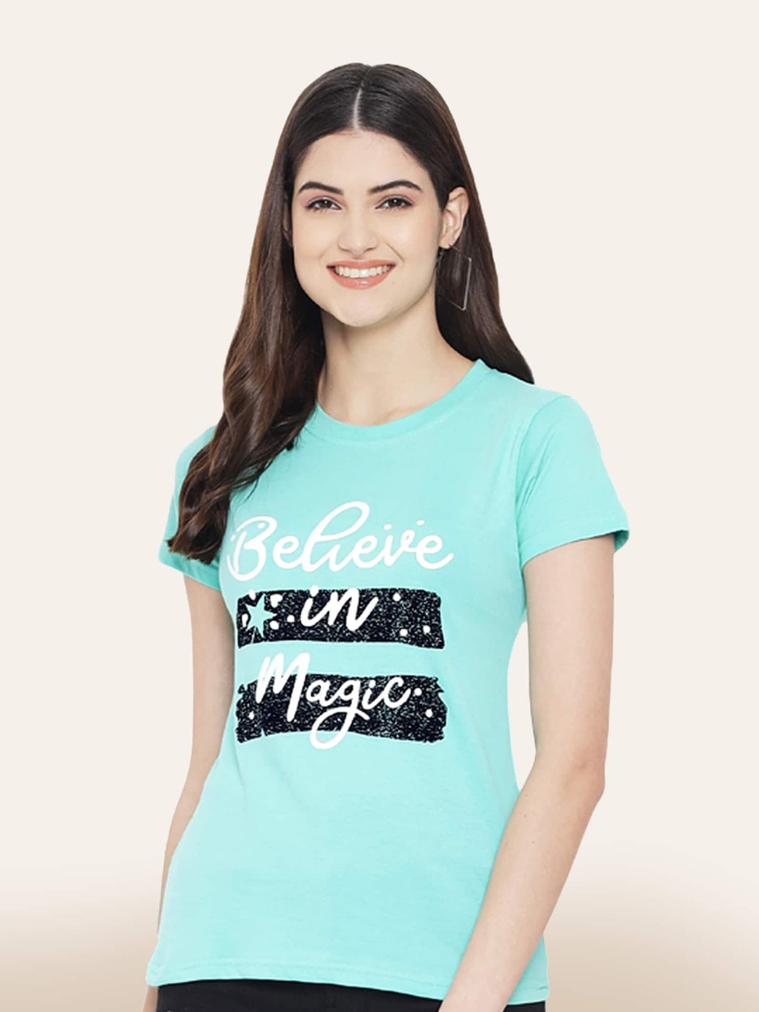 

BAESD Typography Printed Cotton T-Shirt, Turquoise blue