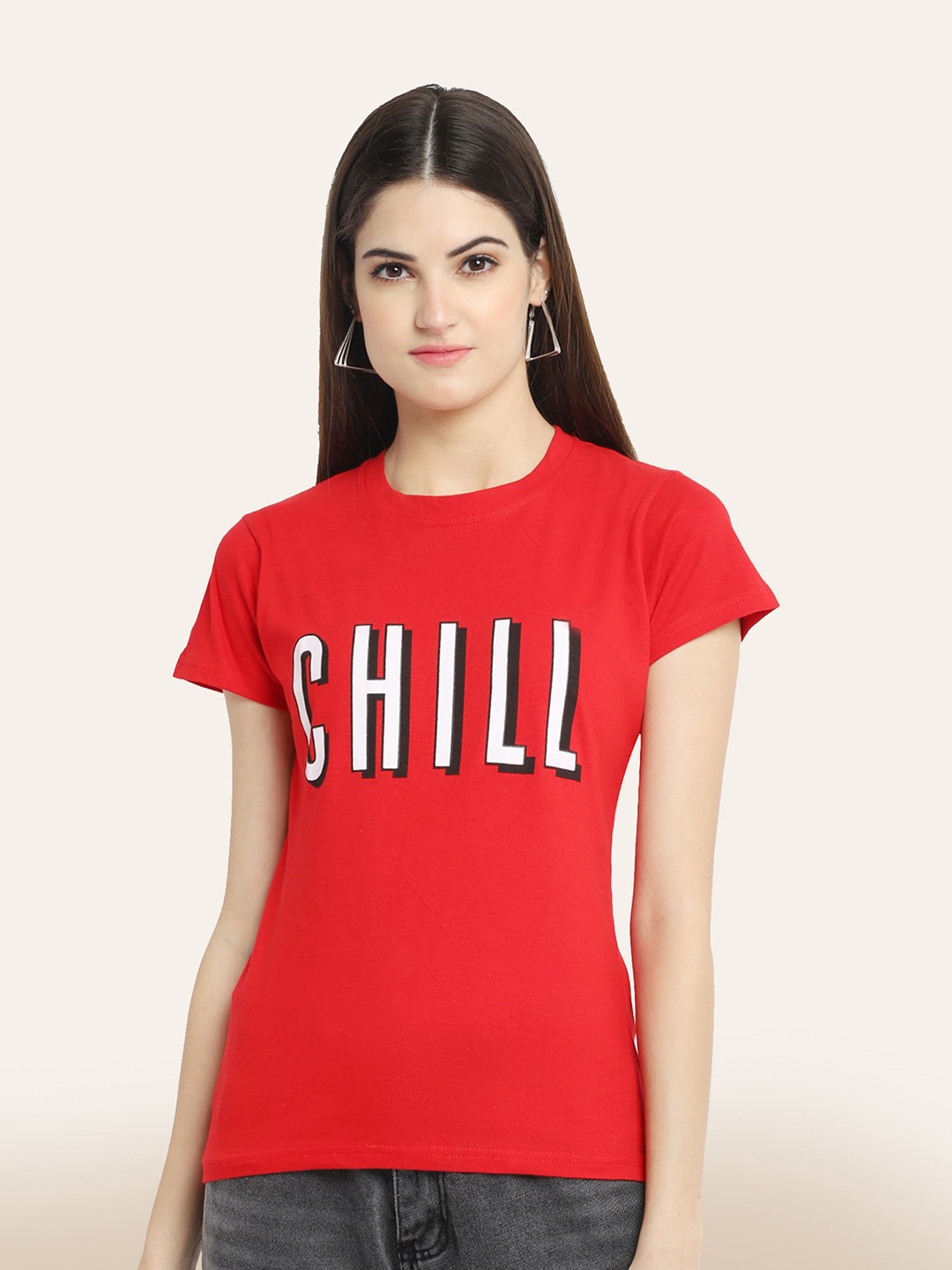 BAESD Typography Printed Cotton T-Shirt, Red