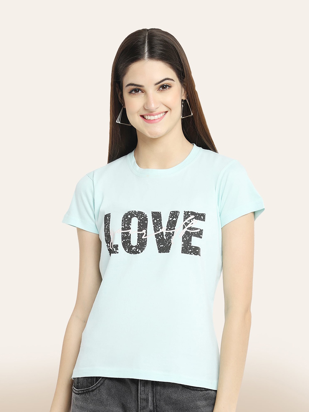 

BAESD Typography Printed Cotton T-shirt, Turquoise blue