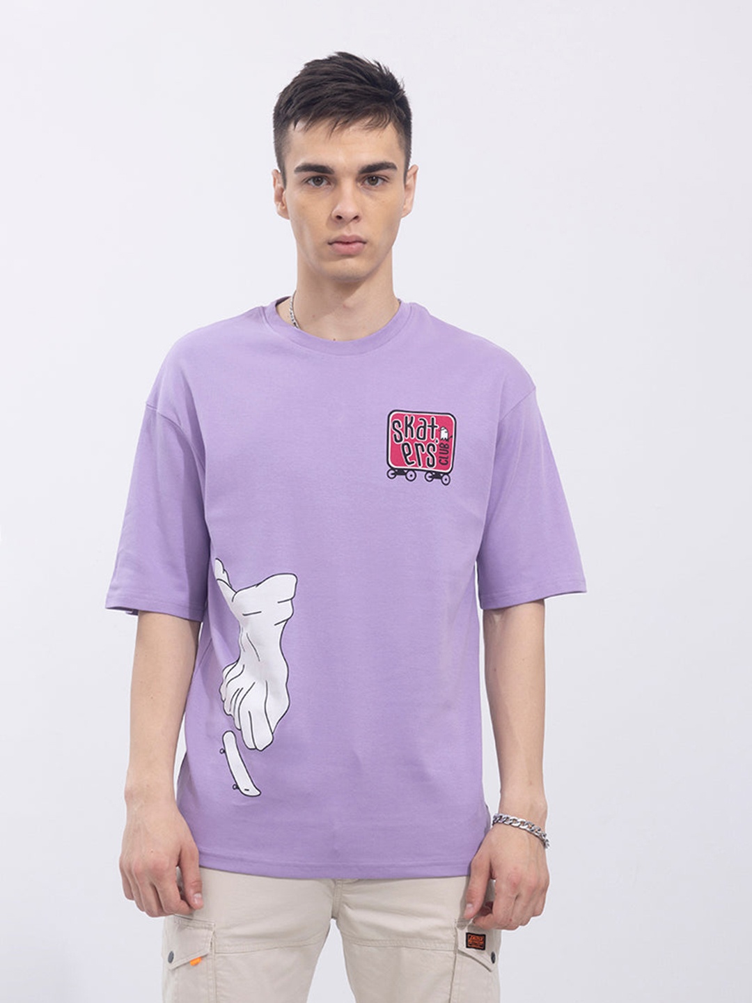 

Snitch Lavender Graphic Print Oversized Cotton T-shirt