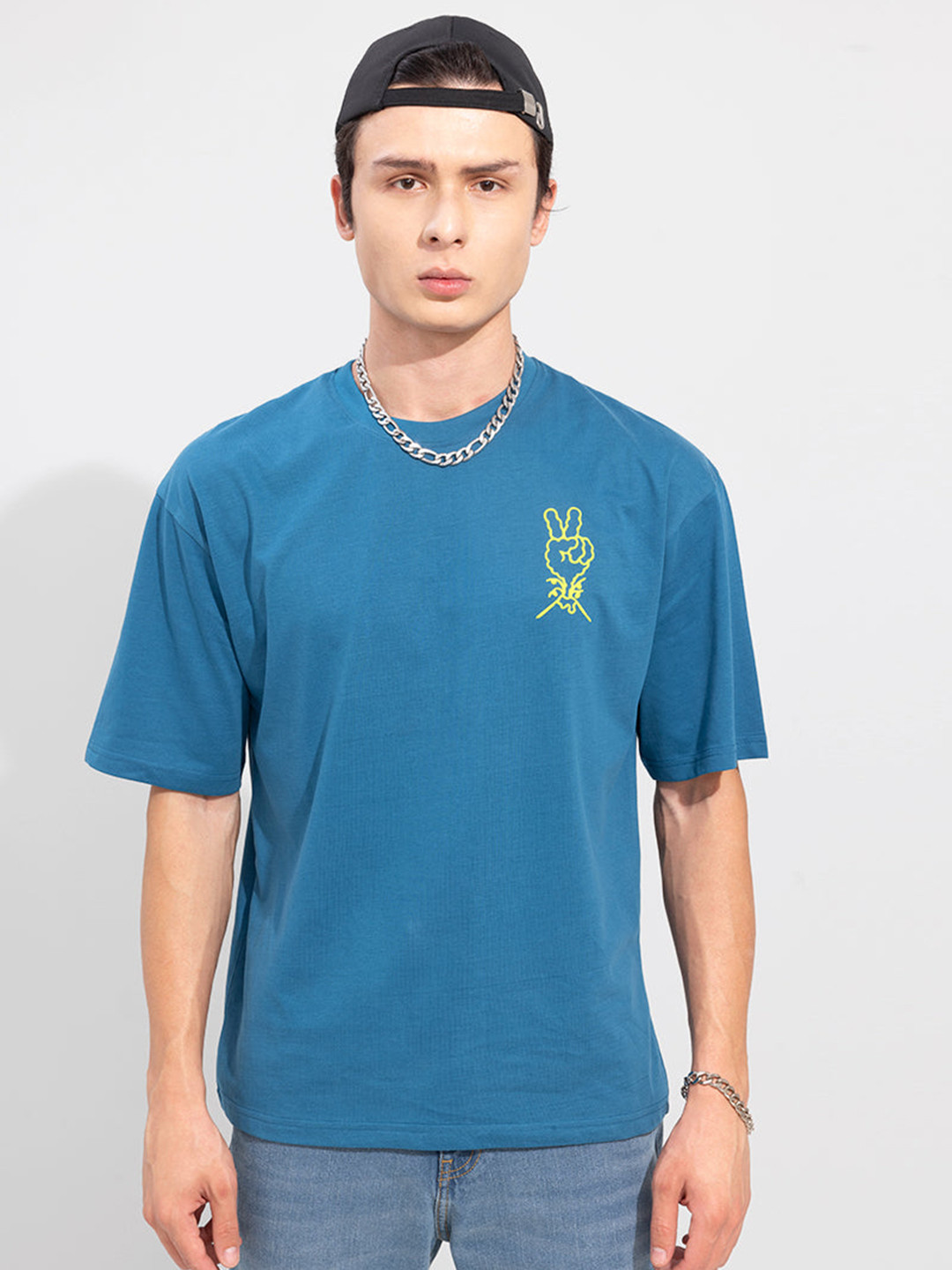 

Snitch Blue Typography Oversized Cotton T-shirt