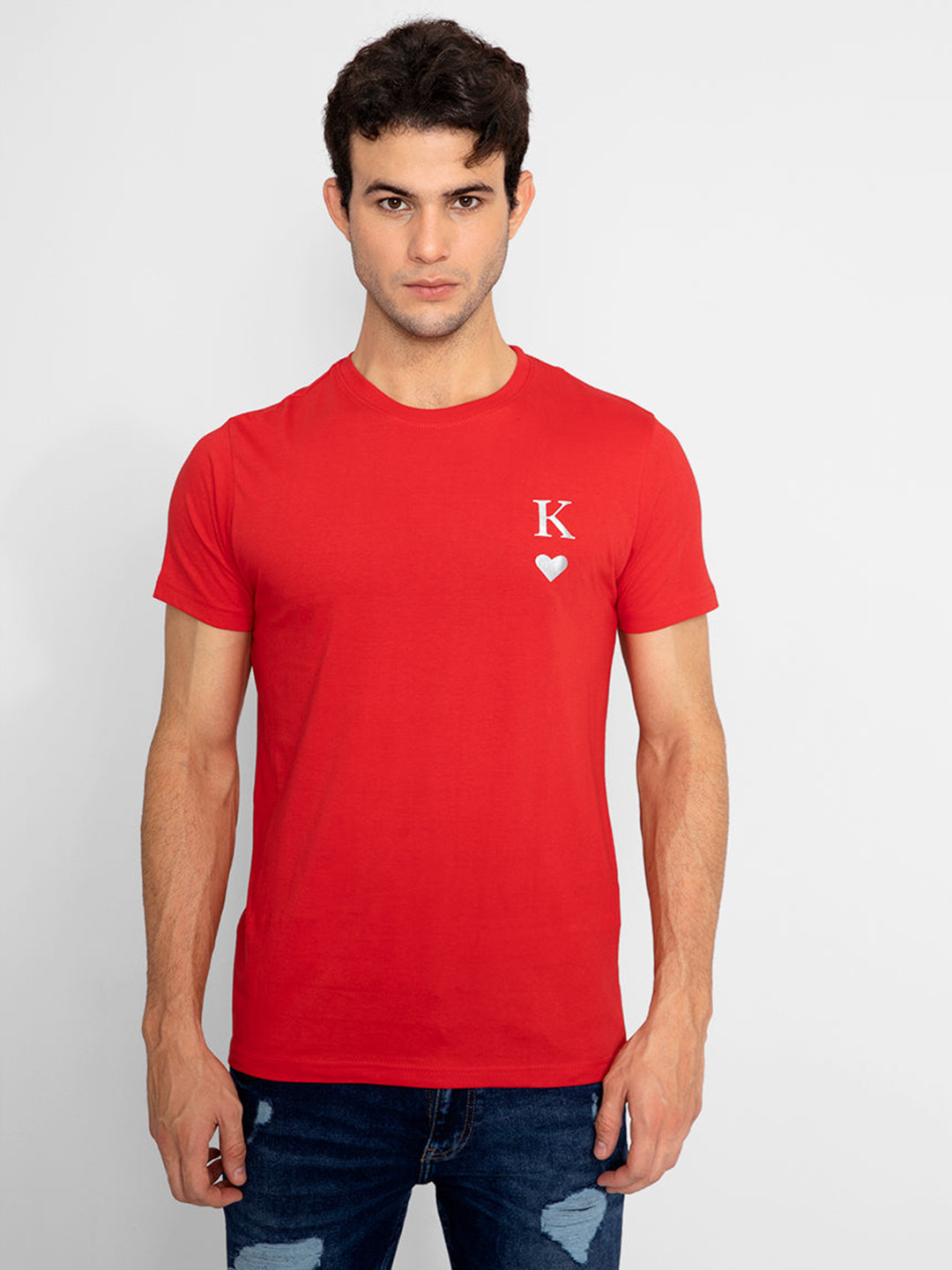 

Snitch Round Neck Cotton Slim Fit T-shirt, Red