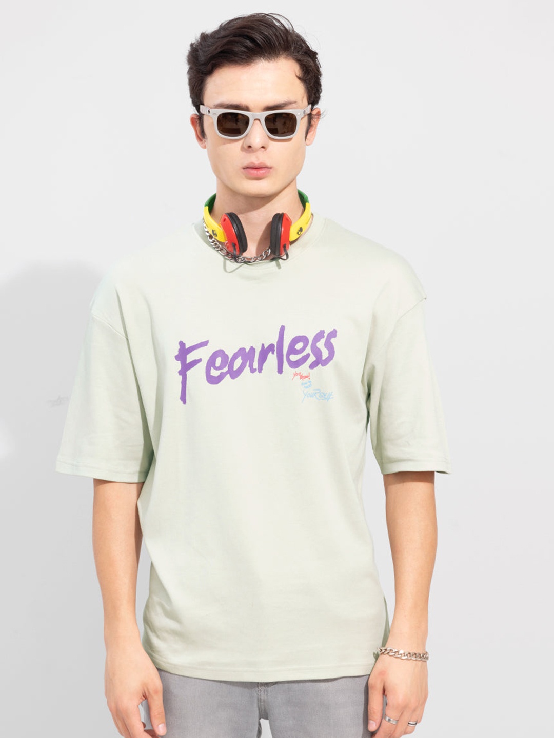 

Snitch Grey Graphic Print Oversized Cotton T-shirt