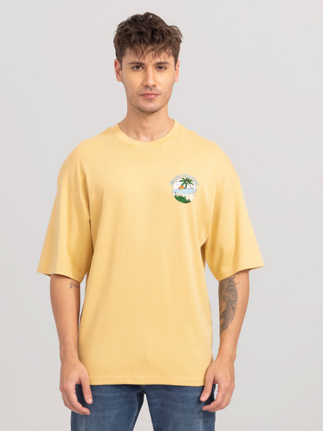 

Snitch Mustard Yellow Typography Printed Loose Fit Cotton T-shirt