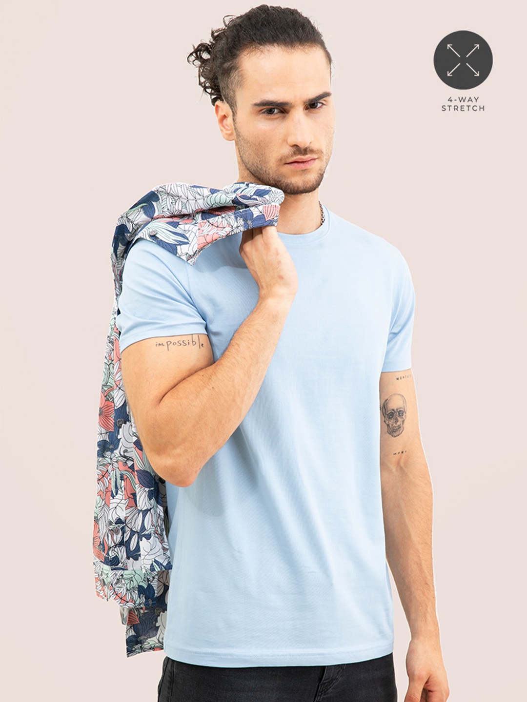 

Snitch Blue Round Neck Cotton T-shirt