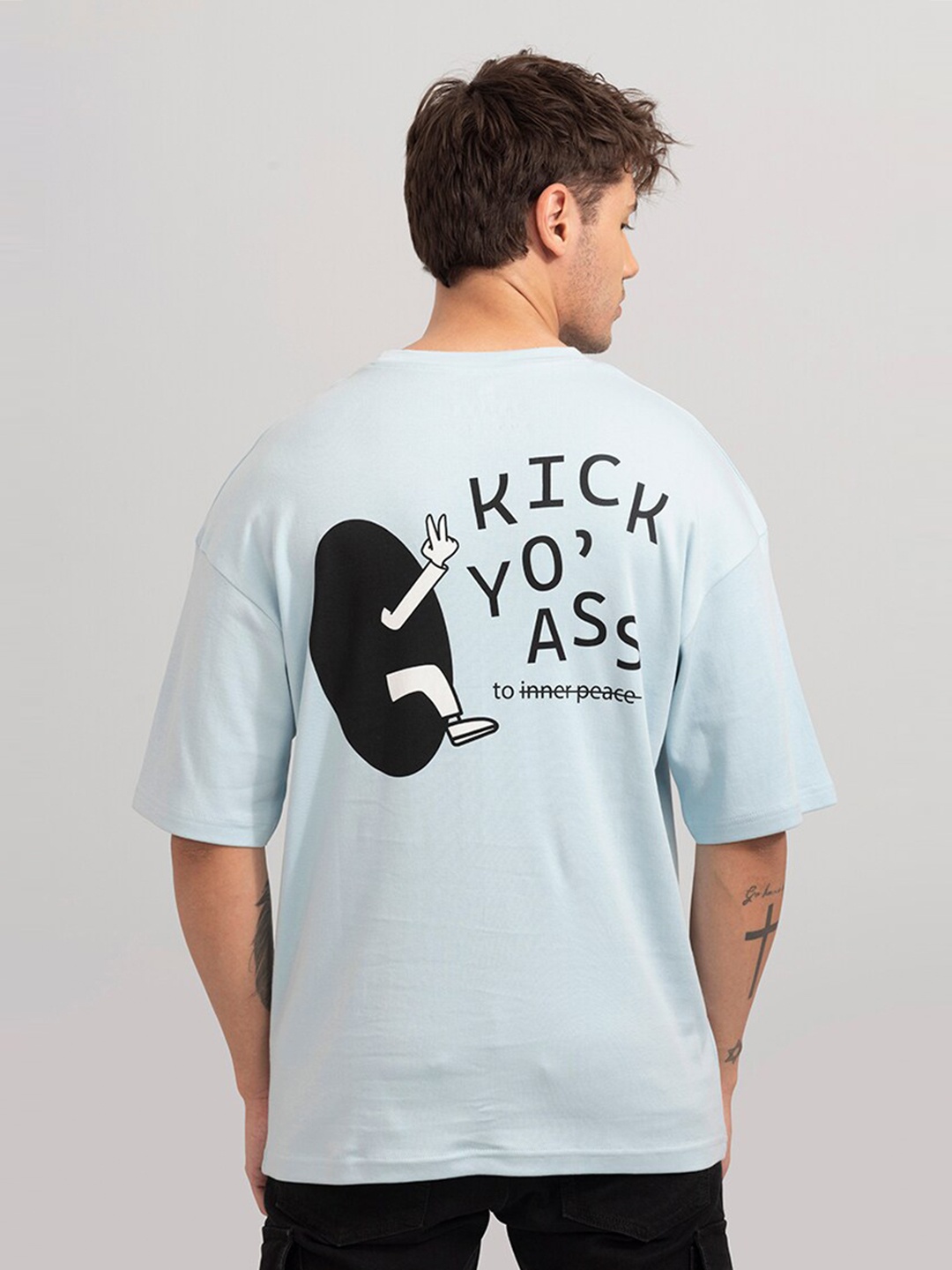 

Snitch Blue Typography Printed Loose Cotton T-shirt