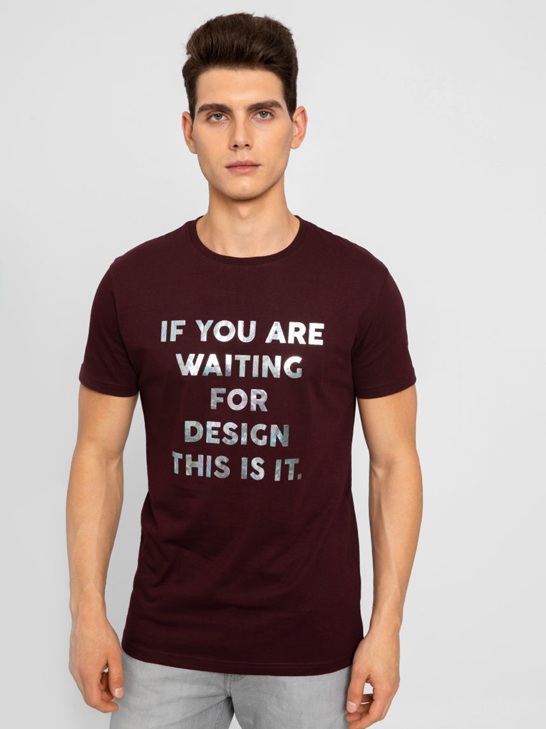 

Snitch Maroon Typography Printed Slim Fit Cotton T-shirt