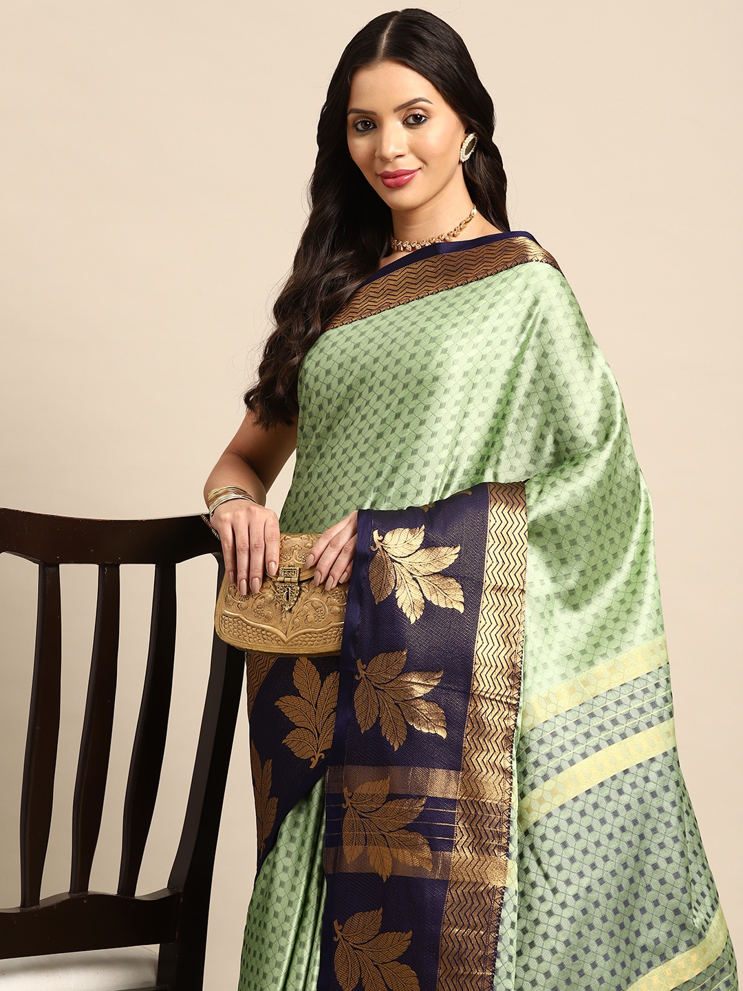 

HERE&NOW Ethnic Motifs Zari Art Silk Banarasi Saree, Green