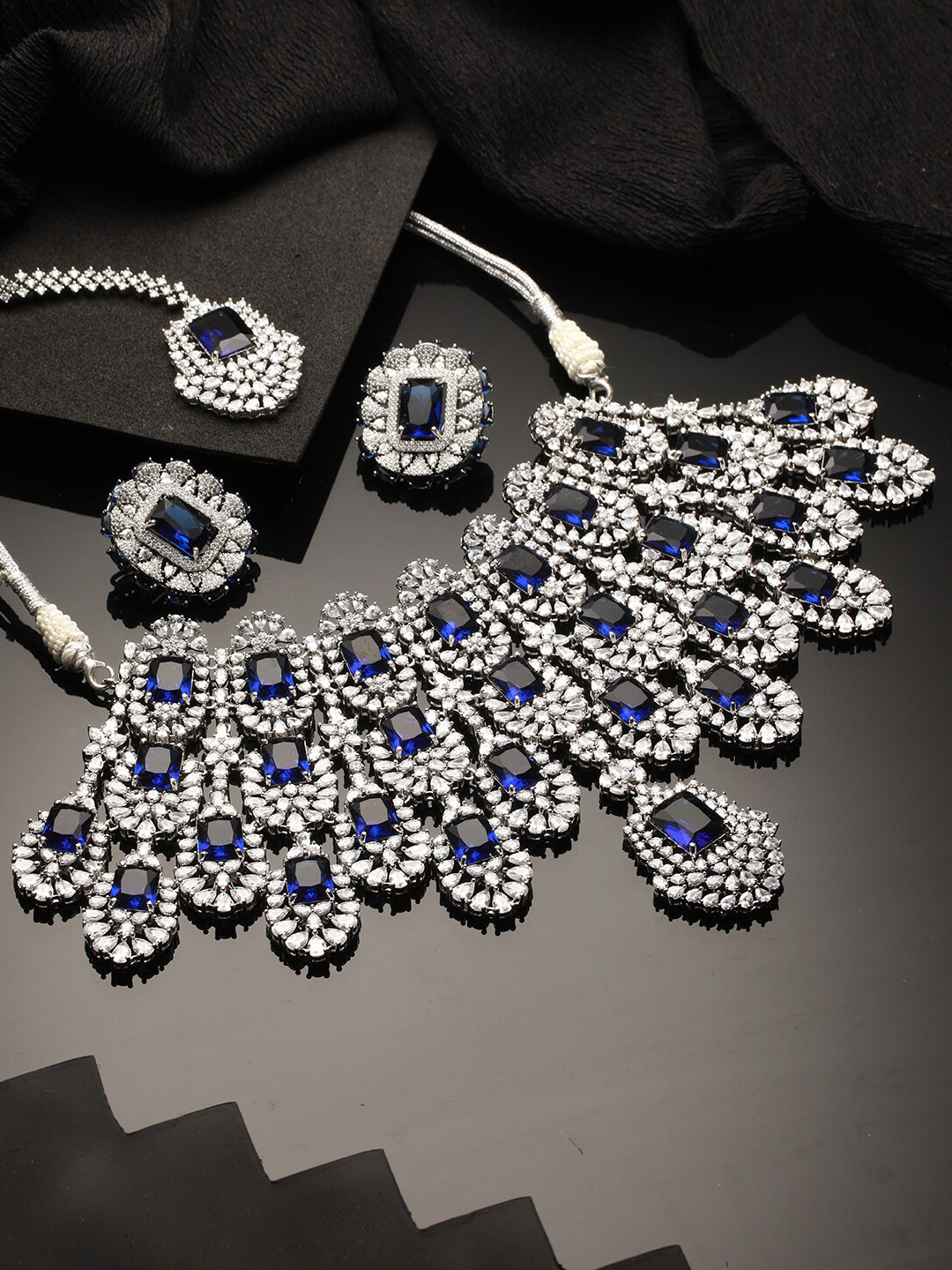 

Saraf RS Jewellery Silver-Plated AD-Studded Jewellery Set