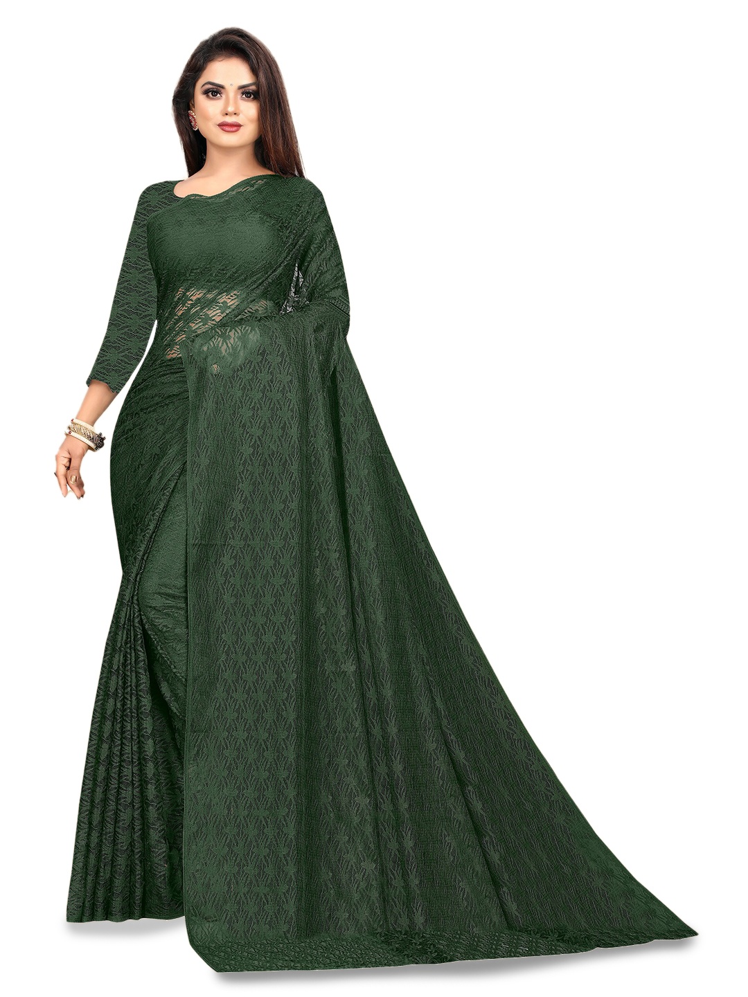 

UNITED LIBERTY Floral Woven Design Saree, Olive
