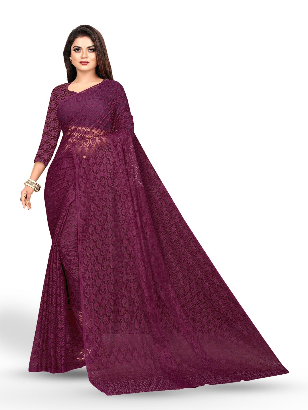 

UNITED LIBERTY Floral Woven Design Brasso Saree, Purple