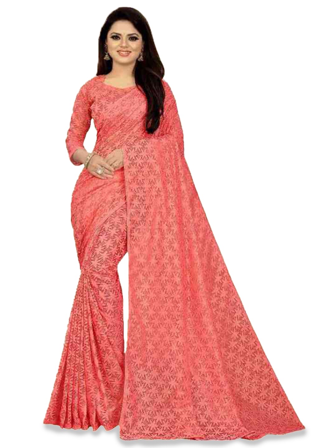 

UNITED LIBERTY Floral Woven Design Saree, Peach