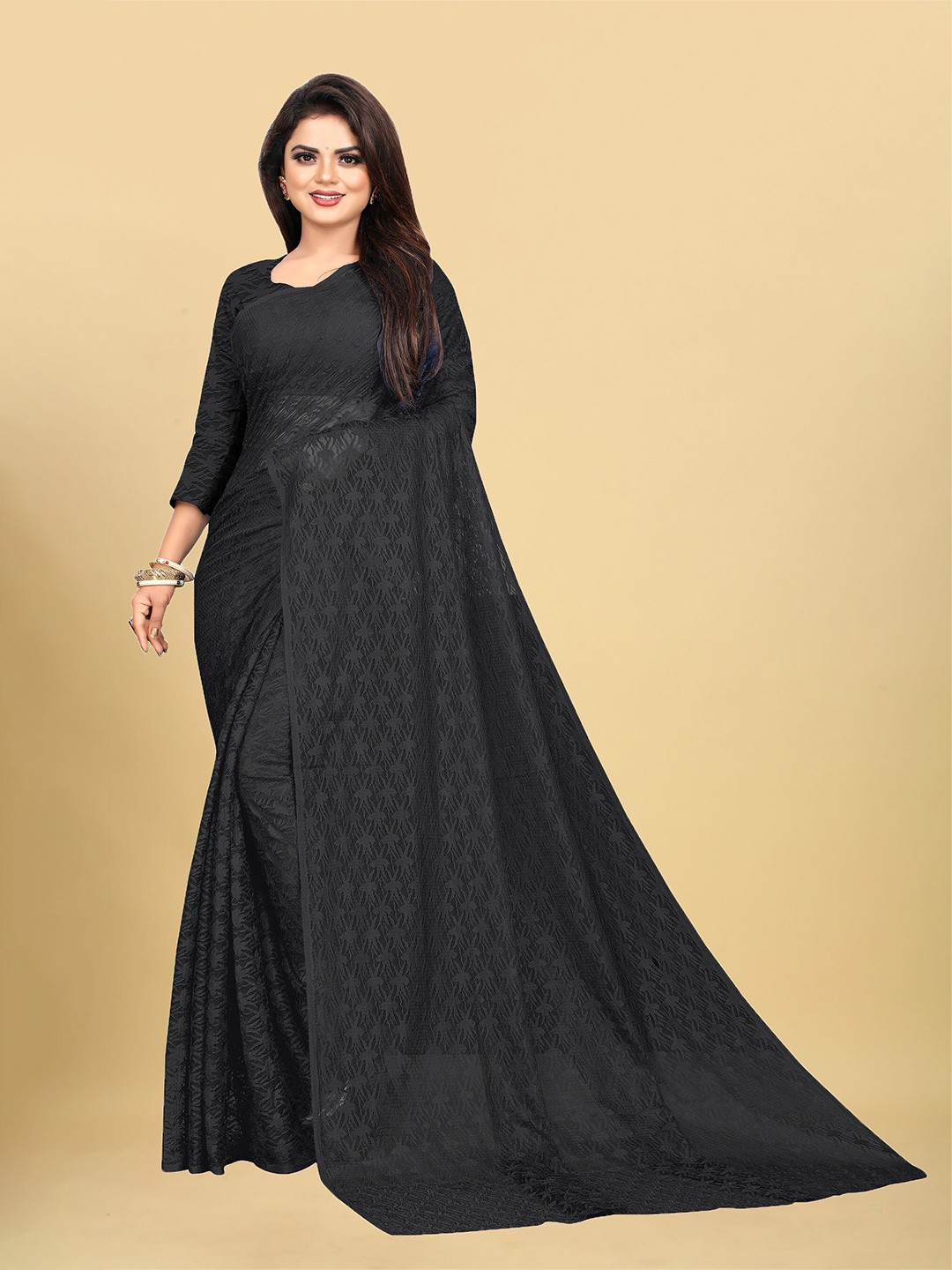

UNITED LIBERTY Floral Woven Design Saree, Black