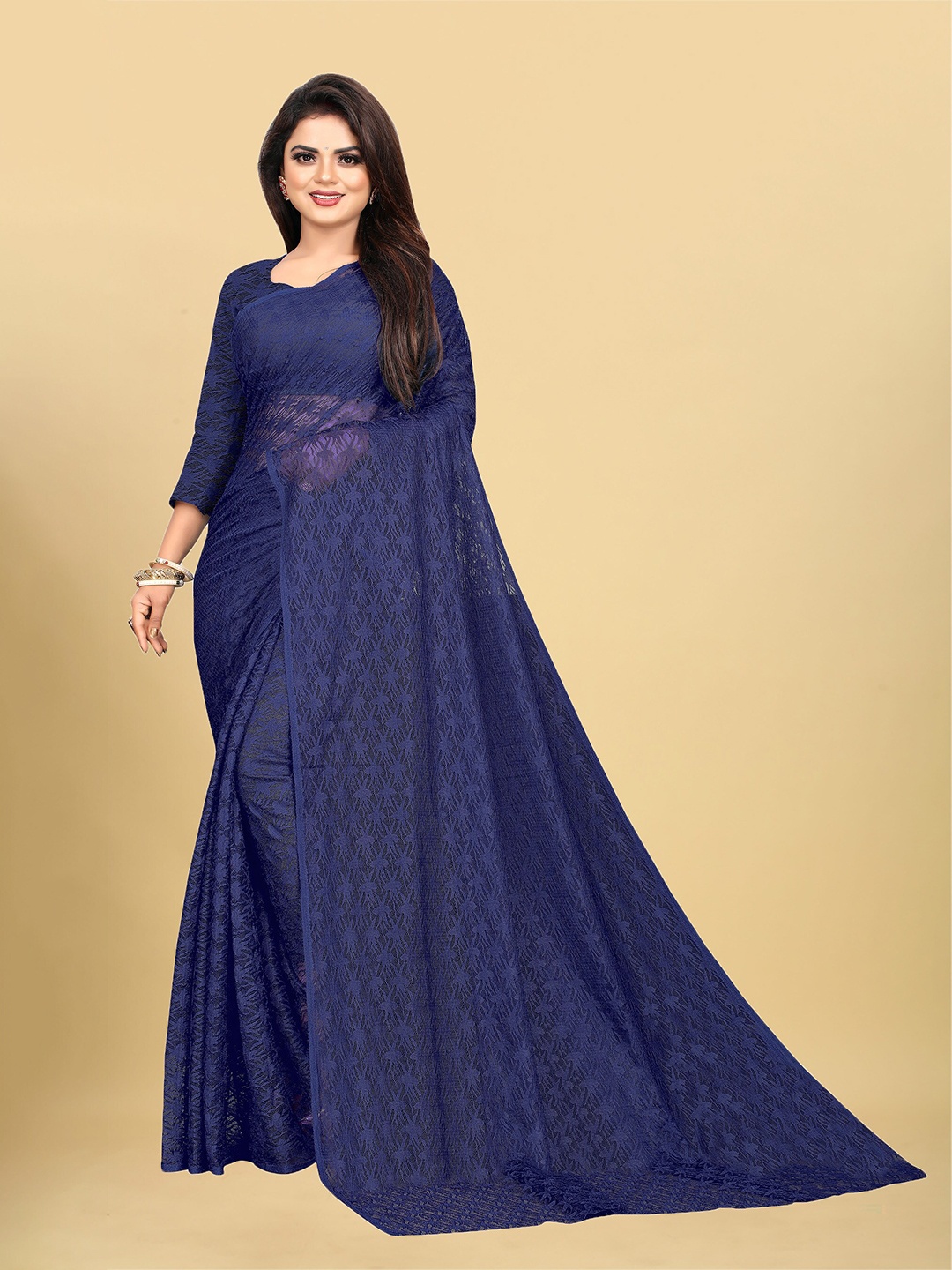 

UNITED LIBERTY Floral Woven Design Saree, Navy blue