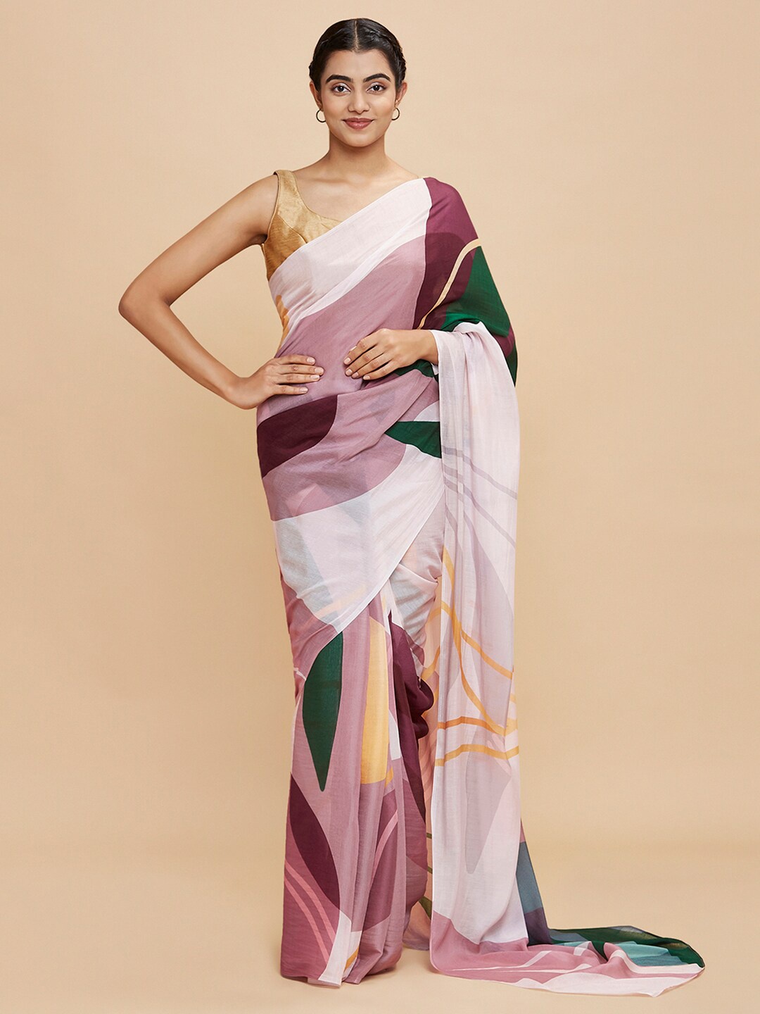 

navyasa by liva Abstract Printed Liva Saree, White