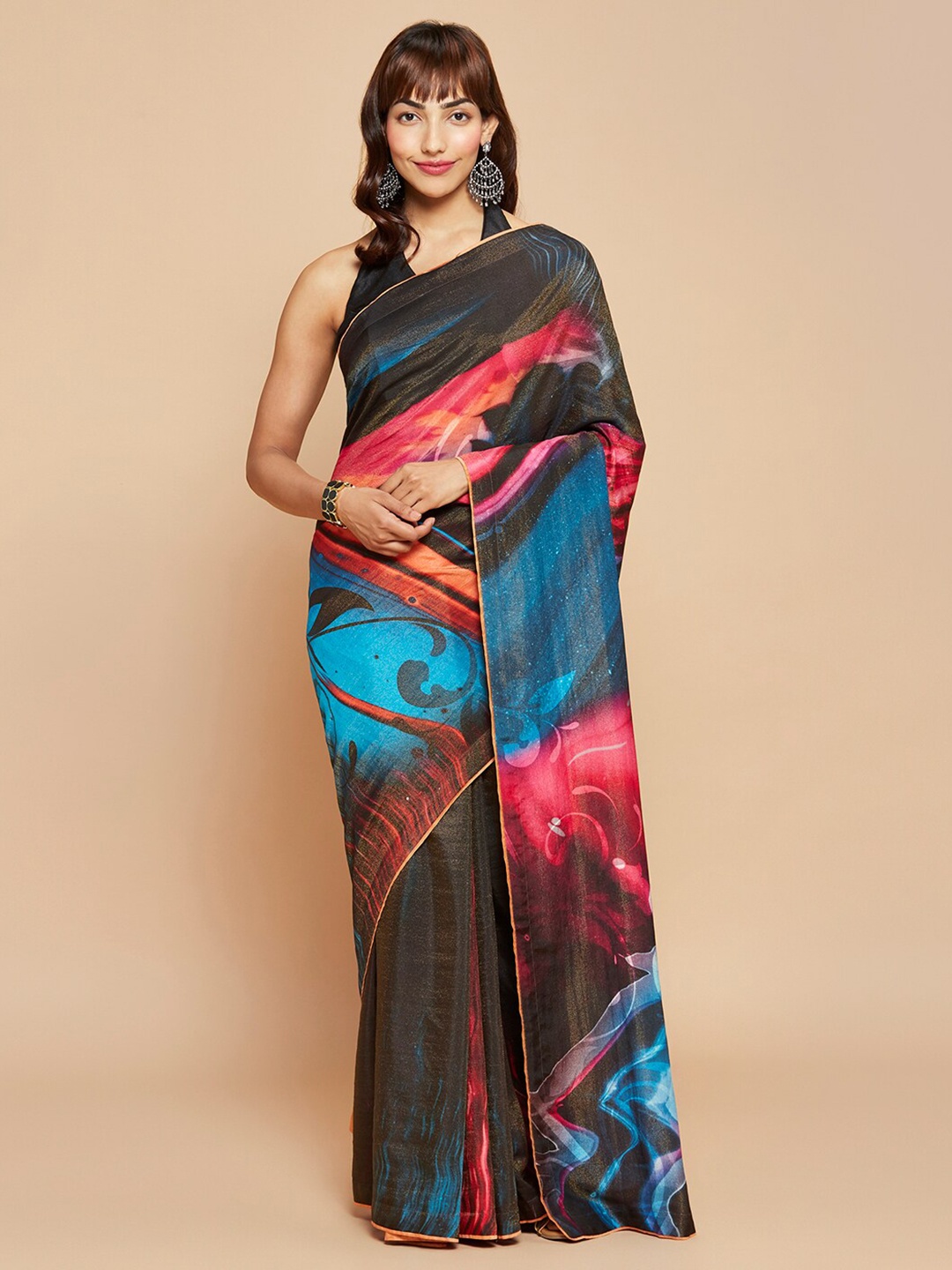 

navyasa by liva Abstract Printed Liva Saree, Pink