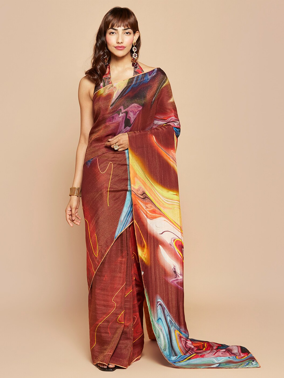 

navyasa by liva Abstract Printed Liva Saree, Maroon