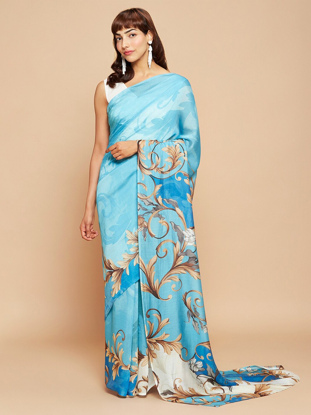 

navyasa by liva Floral Printed Liva Saree, Blue