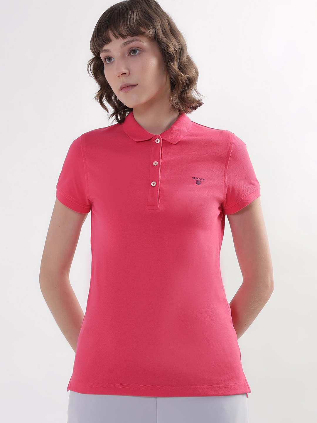 

GANT Women Pure Cotton Polo Collar T-shirt, Pink