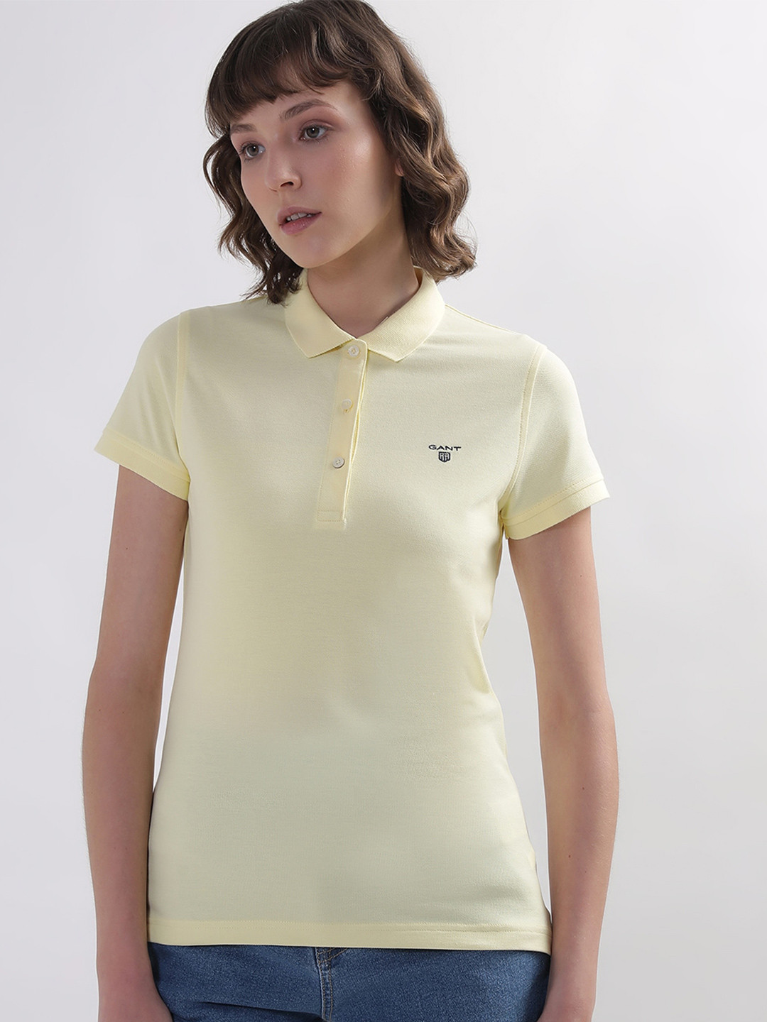 

GANT Women Pure Cotton Polo Collar T-shirt, Yellow