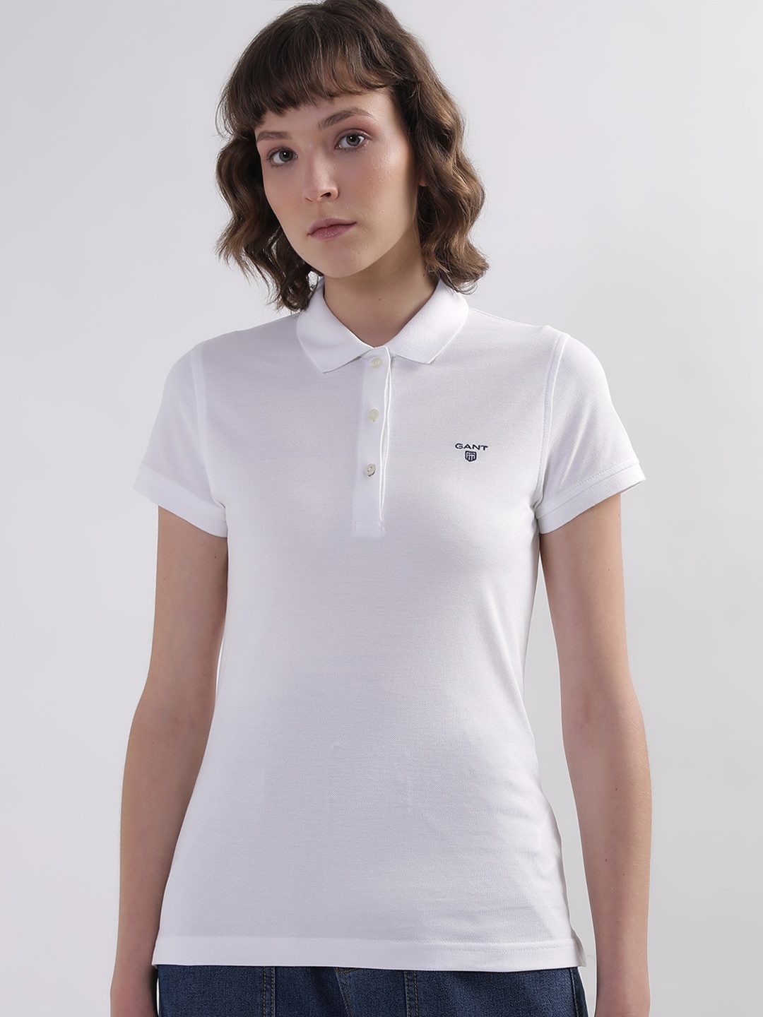 

GANT Women Pure Cotton Polo Collar T-shirt, White